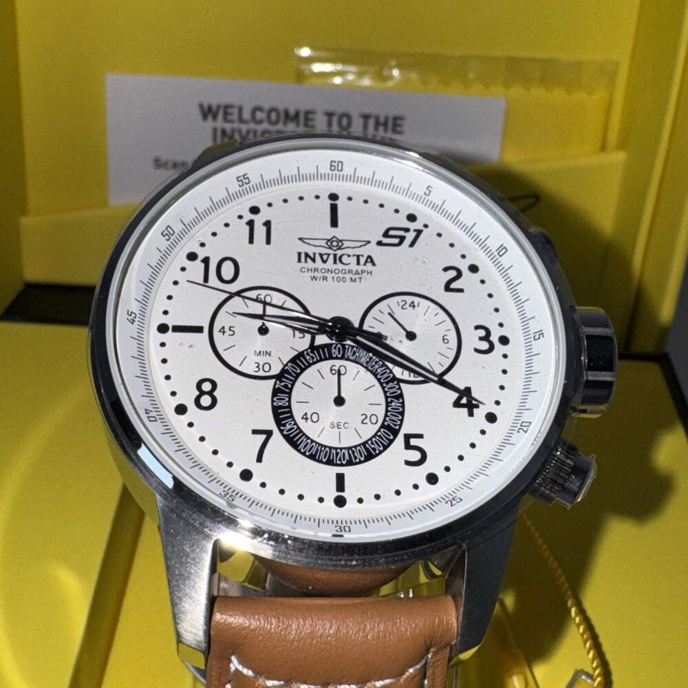 Invicta S1 Men’s Chronograph Quartz White Dial Brown Leather Strap 100m - Picture 13 of 16